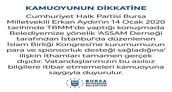 Bursa Büyükşehir Belediyesi CHP'li Aydın'ın iddialarını yalanladı